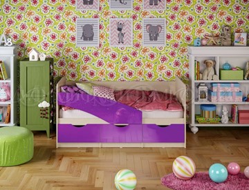 Кроватка Бабочки 800*1600, Фиолетовый глянец в Твери