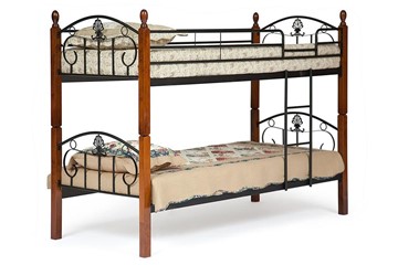 Детская кровать BOLERO двухярусная дерево гевея/металл, 90*200 см (bunk bed), красный дуб/черный в Твери