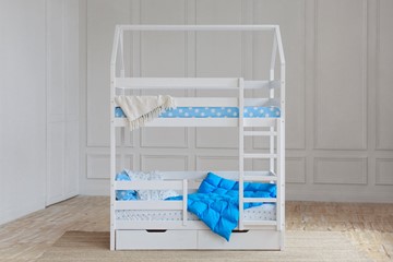 Двухэтажная детская кровать Домик с ящиками, цвет белый в Твери