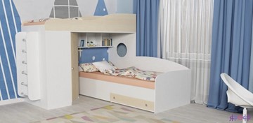 Детская кровать-шкаф Кадет-2 с металлической лестницей, корпус Белое дерево, фасад Дуб в Твери