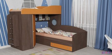 Детская кровать-шкаф Кадет-2 с металлической лестницей, корпус Бодего, фасад Оранжевый в Твери
