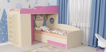 Детская кровать-шкаф Кадет-2 с металлической лестницей, корпус Дуб, фасад Розовый в Твери