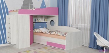 Детская кровать-шкаф Кадет-2 с металлической лестницей, корпус Винтерберг, фасад Розовый в Твери