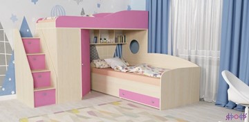 Детская кровать-шкаф Кадет-2 с универсальной лестницей, корпус Дуб, фасад Розовый в Твери