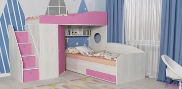 Детская кровать-шкаф Кадет-2 с универсальной лестницей, корпус Винтерберг, фасад Розовый в Твери