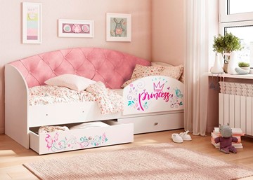 Кровать детская односпальная Эльза с бортиком, Розовый (щиты) в Твери