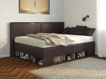 1,5-спальная детская кровать Lancaster 1, 120х200, ЛДСП венге, экокожа коричневая в Твери