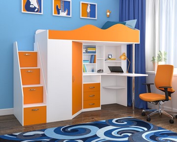 Детская кровать-шкаф Пионер-1, каркас Белое дерево, фасад Оранжевый в Твери