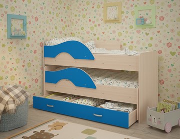 Двухэтажная детская кровать ТМК Радуга 1.6 с ящиком, корпус Млечный дуб, фасад Синий в Твери