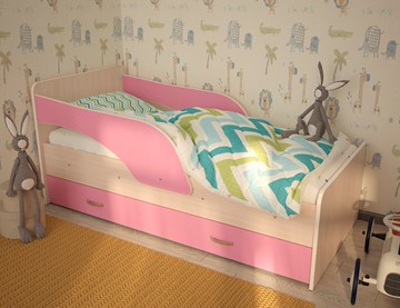 Детская кровать с ящиками ТМК Максимка, корпус Млечный дуб, фасад Розовый в Твери