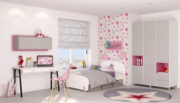 Подростковая мебель POLINI Kids Mirum №7 Белый / Серый / Розовый в Твери