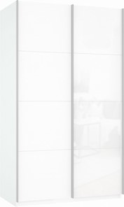 Шкаф 2-створчатый Прайм (ДСП/Белое стекло) 1600x570x2300, белый снег в Твери