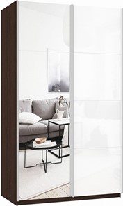 Шкаф 2-х дверный Прайм (Зеркало/Белое стекло) 1600x570x2300, венге в Твери