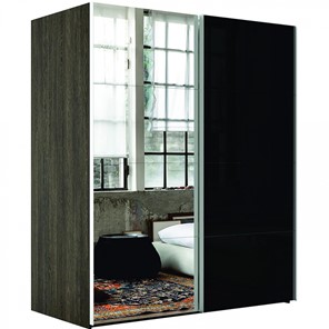 Шкаф 2-дверный Эста (Зеркало/Стекло черное) 1800x660x2400, венге мали в Твери