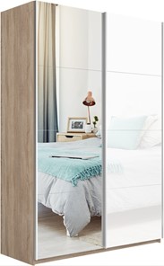 Шкаф 2-дверный Прайм (Зеркало/Белое стекло) 1200x570x2300, дуб сонома в Твери