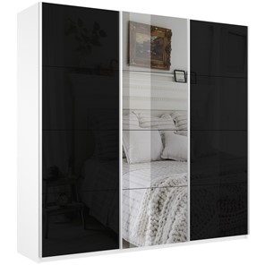 Шкаф 3-х створчатый Широкий Прайм (2 Стекла Черных / Зеркало) 2400x570x2300, Белый Снег в Твери