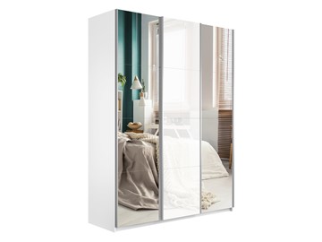Шкаф 3-дверный Широкий Прайм (2 Зеркала / Стекло белое) 2400x570x2300, Белый Снег в Твери