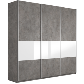 Шкаф трехдверный Широкий Прайм (ДСП / Белое стекло) 2400x570x2300, Бетон в Твери