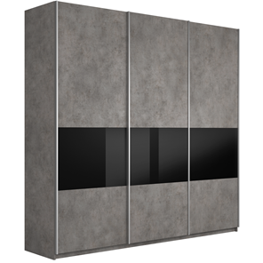 Шкаф 3-х створчатый Широкий Прайм (ДСП / Черное стекло) 2400x570x2300, Бетон в Твери