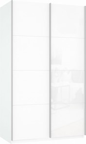 Шкаф 2-дверный Прайм (ДСП/Белое стекло) 1400x570x2300, белый снег в Твери