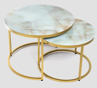 Стеклянный столик в зал Дуэт, столешница в стекле опоры золото в Твери