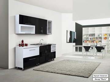 Кухонный гарнитур Мыло 224 2000х718, цвет Черный/Белый металлик в Твери