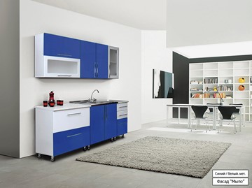 Кухня маленькая Мыло 224 2000х718, цвет Синий/Белый металлик в Твери