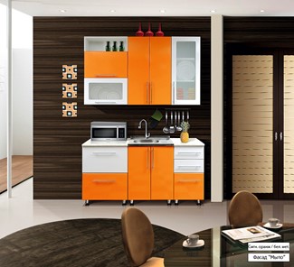 Гарнитур на кухню Мыло 224 1600х918, цвет Оранжевый/Белый металлик в Твери