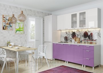 Готовая прямая кухня Модерн, белый глянец/фиолетовый металлик в Твери