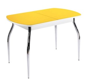 Обеденный стол ПГ-04 СТ2, белое/желтое стекло/35 хром гнутые металл в Твери