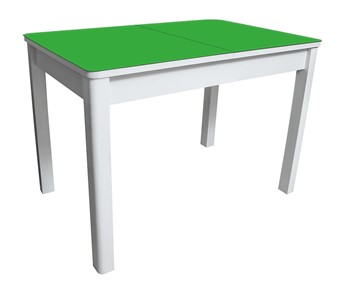 Раздвижной стол Айсберг-02 СТ2, белое ЛДСП/стекло зеленое/прямые массив белый в Твери