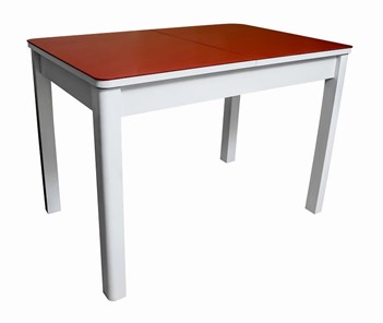 Кухонный стол раскладной Айсберг-07 СТ2, белое ЛДСП/стекло алое/прямые массив белый в Твери