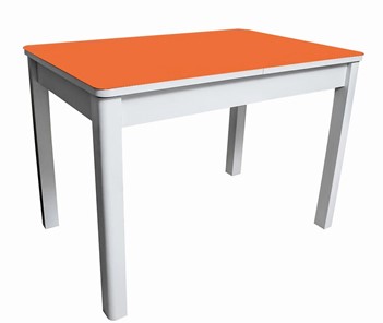 Кухонный стол раздвижной Айсберг мини СТ2, белое ЛДСП/стекло оранжевое/прямые массив белый в Твери