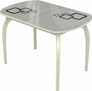 Кухонный стол раскладной Ривьера мини дерево №1, Рисунок квадро (стекло белое/черный/белый) в Твери