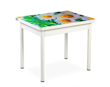 Кухонный пристенный стол СПА-01 СТФ, белый/фотопечать ромашки/опоры прямые белые в Твери