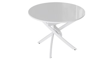 Круглый стол на кухню Diamond тип 3 (Белый муар/Белый глянец) в Твери