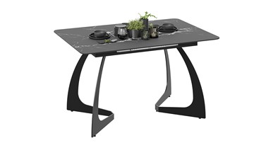 Обеденный раздвижной стол Конкорд Тип 2 (Черный муар/Стекло матовое черный мрамор) в Твери