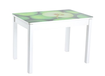 Кухонный раздвижной стол Айсберг-02 СТФ, белое лдсп/зеленые яблоки/40 прямые массив белые в Твери