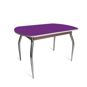 Обеденный раздвижной стол ПГ-07 СТ2, дуб молочный/фиолетовое стекло/35 хром гнутые металл в Твери