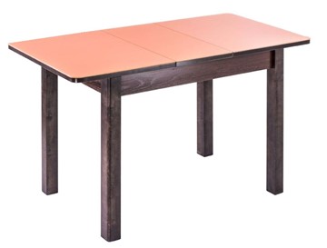 Обеденный раздвижной стол Айсберг-01 СТ1, венге ЛДСП/стекло оранжевое/42 прямые массив венге в Твери