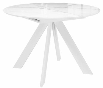 Стол из стекла раздвижной DikLine SFC110 d1100 стекло Оптивайт Белый мрамор/подстолье белое/опоры белые в Твери