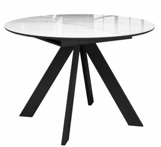 Стеклянный стол раздвижной  DikLine SFC110 d1100 стекло Оптивайт Белый мрамор/подстолье черное/опоры черные в Твери