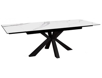 Керамический кухонный стол раздвижной DikLine SFE140 Керамика Белый мрамор/подстолье черное/опоры черные (2 уп.) в Твери