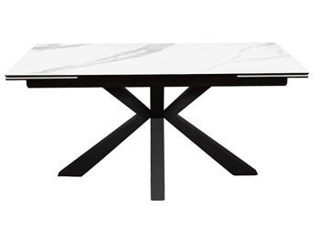 Керамический стол раздвижной DikLine SFE160 Керамика Белый мрамор/подстолье черное/опоры черные (2 уп.) в Твери