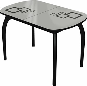 Кухонный раскладной стол Ривьера мини дерево №1, Рисунок квадро (стекло белое/черный/черный) в Твери