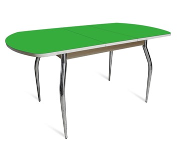 Кухонный раздвижной стол ПГ мини СТ2, дуб молочный/зеленое стекло/35 хром гнутые металл в Твери