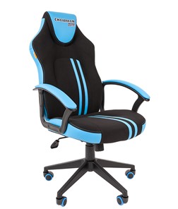 Кресло игровое CHAIRMAN GAME 26  Экокожа - Ткань стандарт. Черный/голубой в Твери