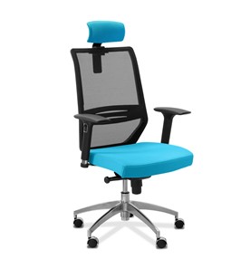Кресло для руководителя Aero lux с подголовником, сетка/ткань TW / черная/голубая в Твери