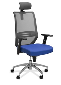 Кресло в офис Aero с подголовником, сетка/ткань TW / черная/ синяя в Твери