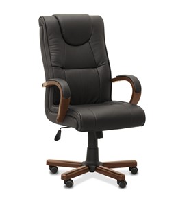Офисное кресло для руководителя Империя, натуральная кожа с компаньоном / черная/дерево - орех в Твери
